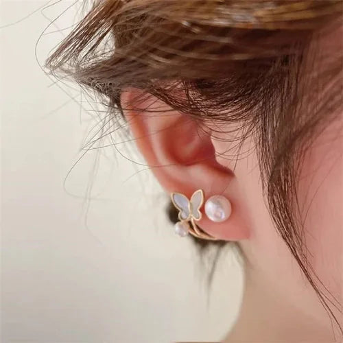 PSE Korean White Butterfly Wings Earring